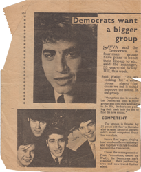 Mersey Beat cutting headed Democrats want a bigger group, with photographs of Savva and the band